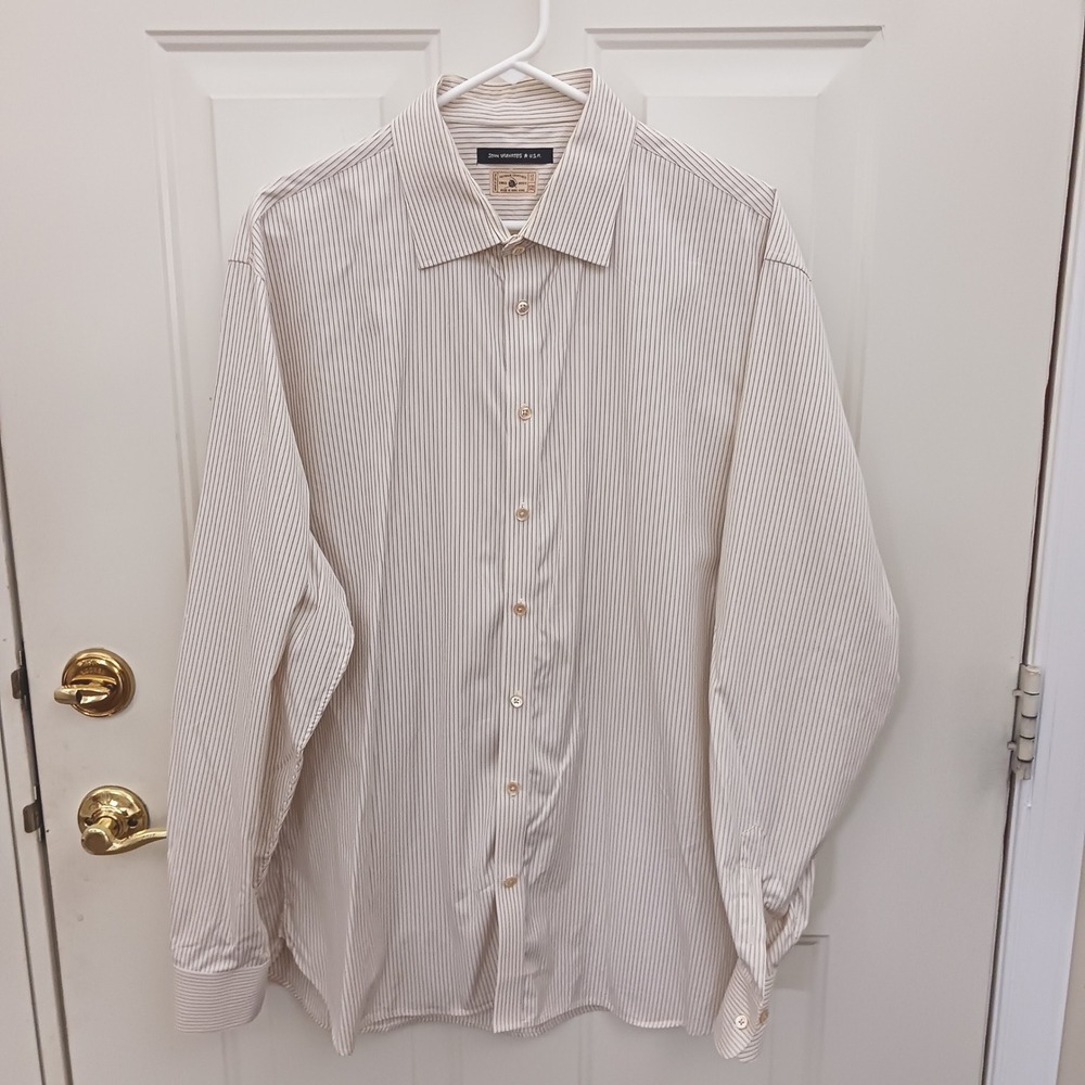 John Varvatos USA Mens 17.5 Extra Long Pinstripe Button Down Shirt Cream Navy